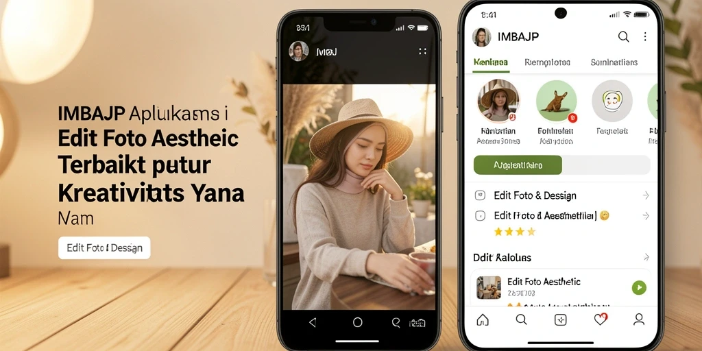 Tampilan antarmuka IMBAJP untuk edit foto aesthetic yang intuitif dan menarik.