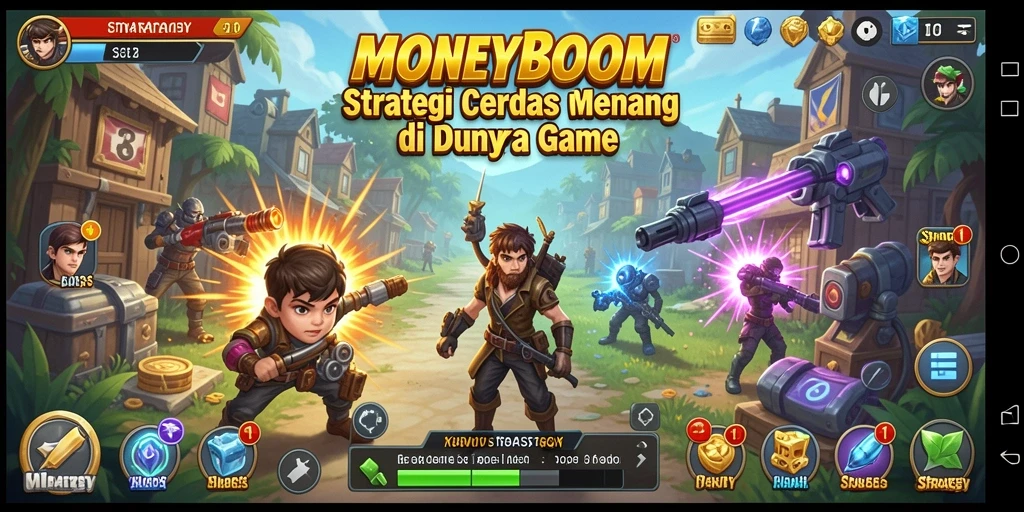 Screenshot utama MONEYBOOM menampilkan antarmuka game Strategy yang dinamis.