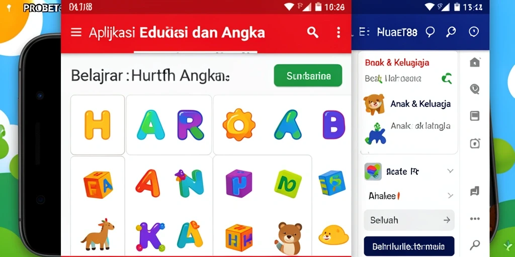 Antarmuka PROBET88 yang interaktif dan edukatif untuk belajar huruf dan angka.