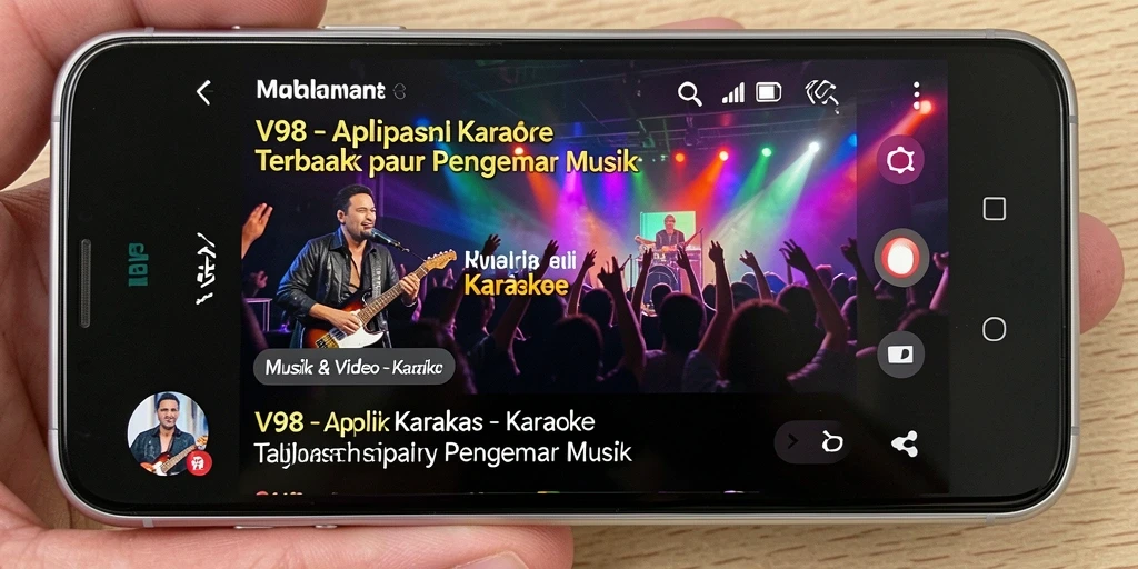 Antarmuka V98 menunjukkan pilihan lagu dan fitur karaoke.